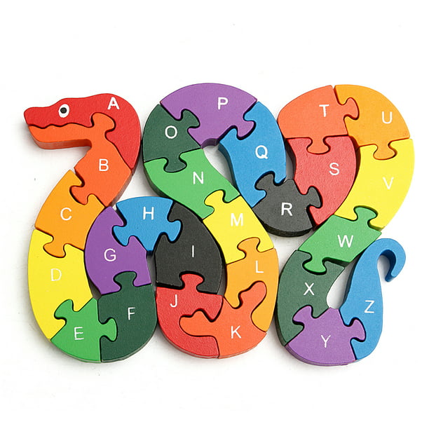 1 Set 26pcs Alphabet Wooden Puzzle Jigsaw Kids Number Block Preschool Snake Toy